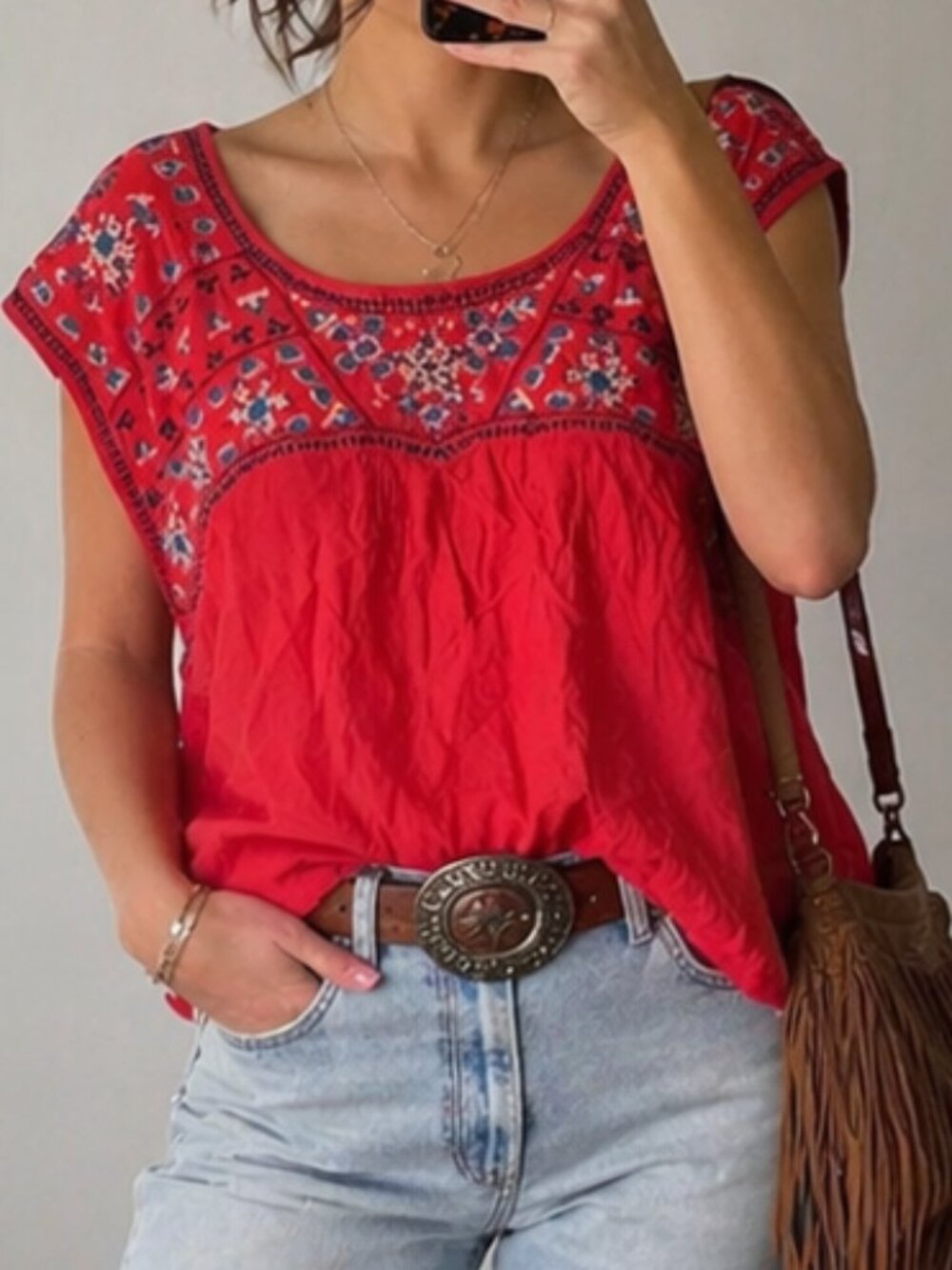 American Eagle Coral Embroidered Blouse